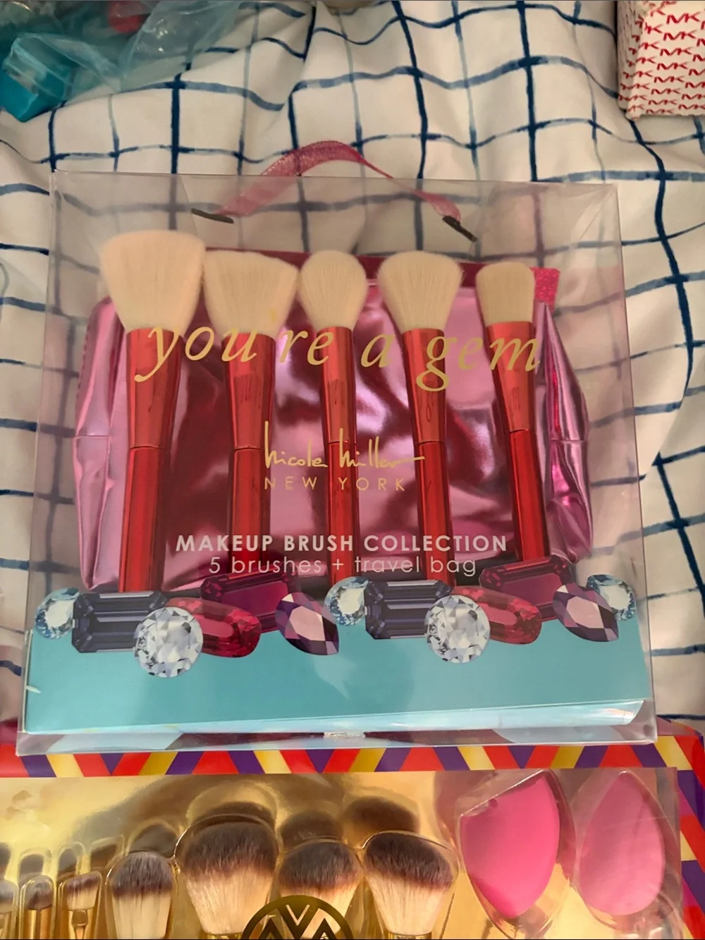 Pink & Gold Makeup Brush and Beauty Sponge Set